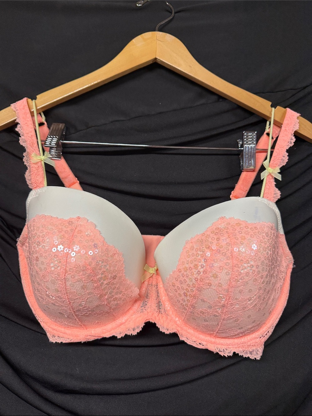 Lace & Sequin Demi Bra in Peach with Scalloped Trim